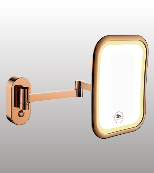 Brass Mirror With Dual LED Lights ( Rose Gold ) – Aquant India